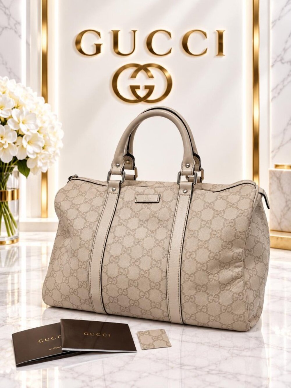 Authentic Gucci Boston Bag Guccissima Leather GG Monogram Top Handle Luxury